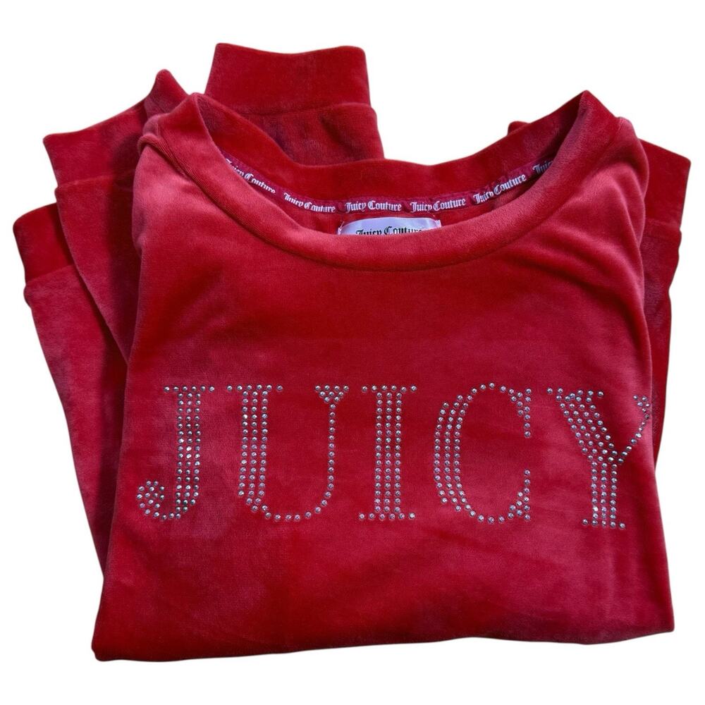 Juicy Couture Red Sweater Velour PJ Top Rhinestones Size Medium Mcbring Myspace